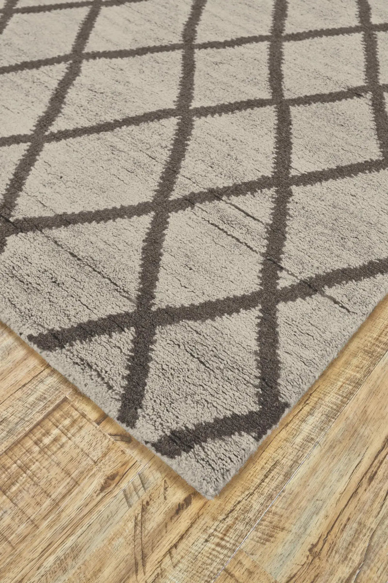 8' X 10' Ivory And Brown Wool Geometric Hand Knotted Area Rug Homeroots Home Decor