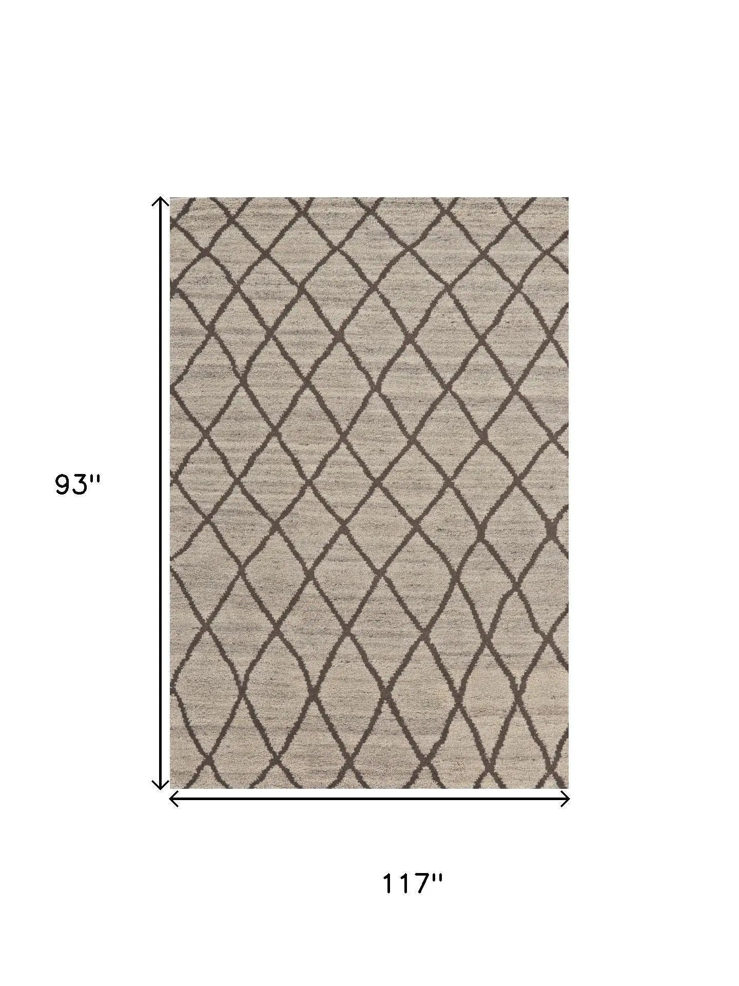 8' X 10' Ivory And Brown Wool Geometric Hand Knotted Area Rug Homeroots Home Decor