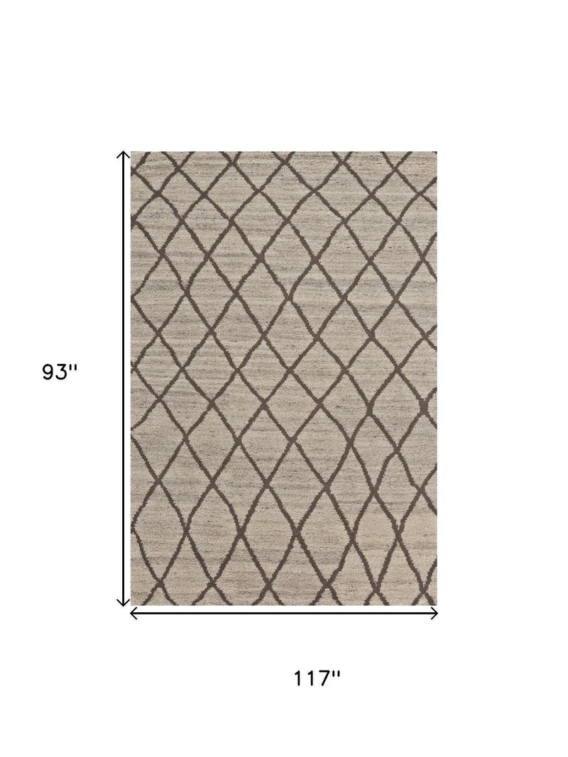 8' X 10' Ivory And Brown Wool Geometric Hand Knotted Area Rug Homeroots Home Decor