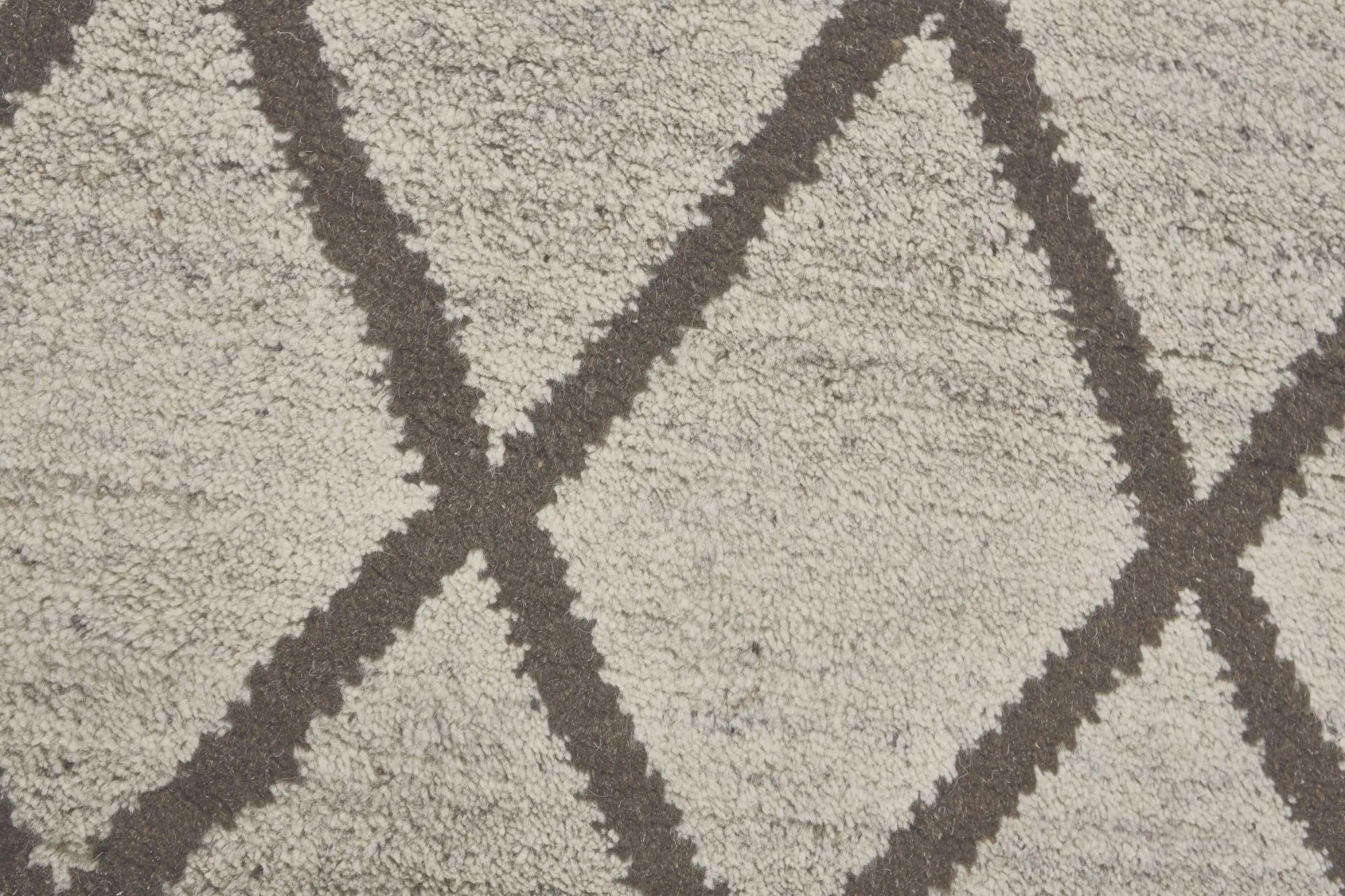 8' X 10' Ivory And Brown Wool Geometric Hand Knotted Area Rug Homeroots Home Decor