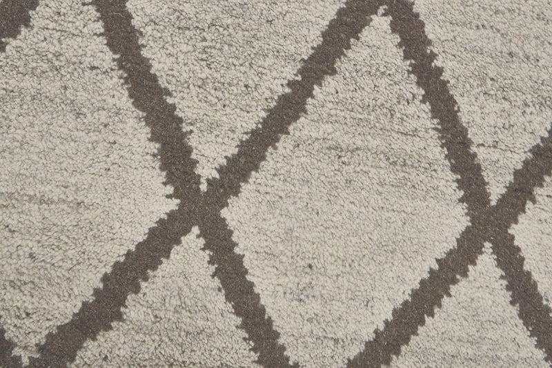 8' X 10' Ivory And Brown Wool Geometric Hand Knotted Area Rug Homeroots Home Decor