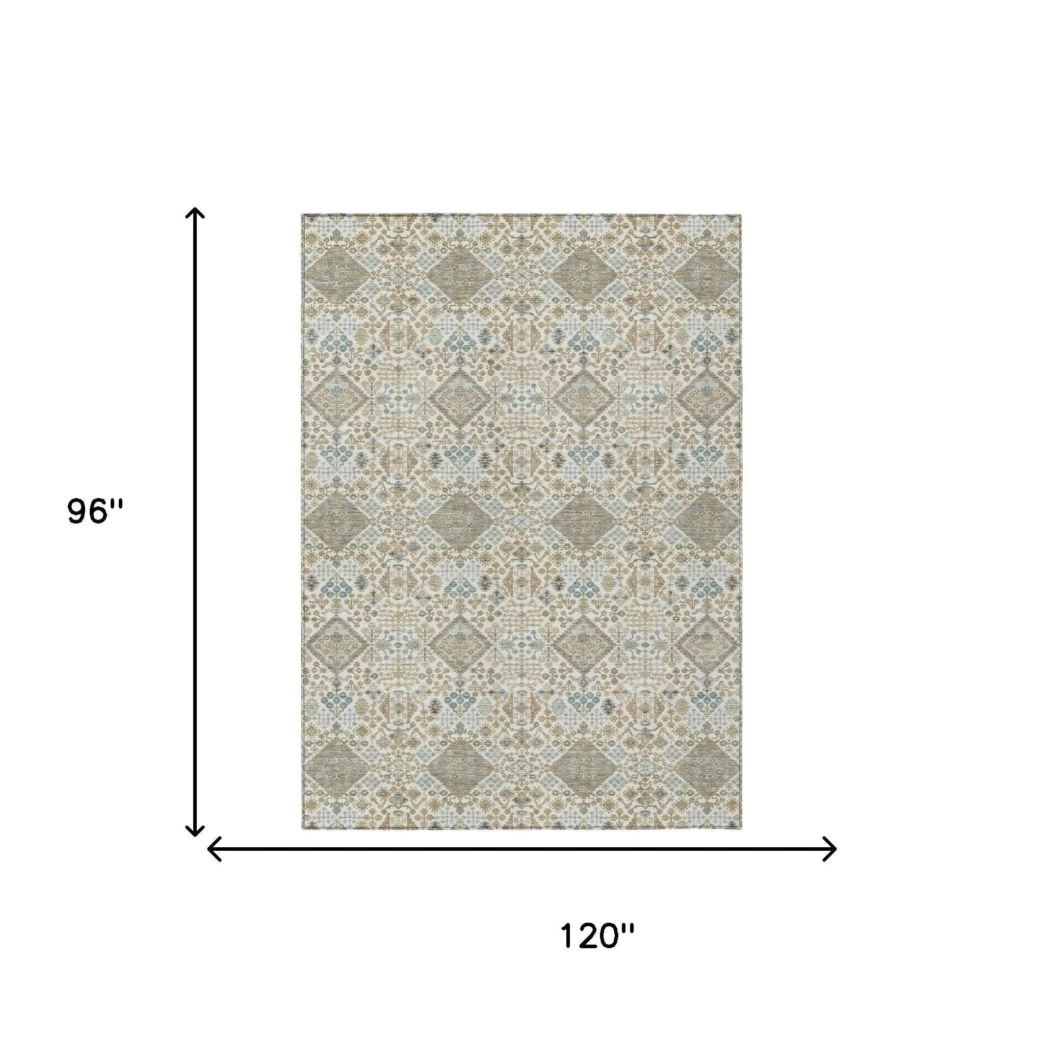 8' X 10' Ivory And Copper Geometric Washable Indoor Outdoor Area Rug Homeroots Outdoor