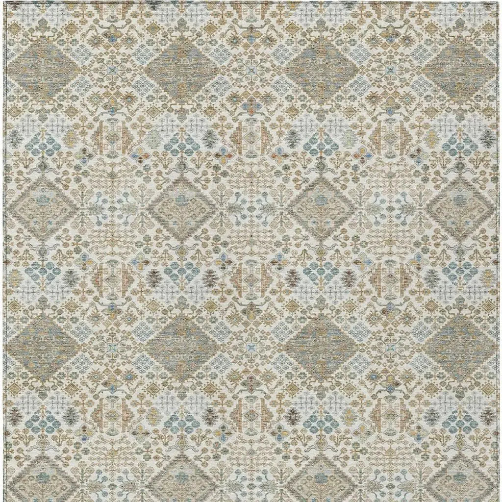 8' X 10' Ivory And Copper Geometric Washable Indoor Outdoor Area Rug Homeroots Outdoor