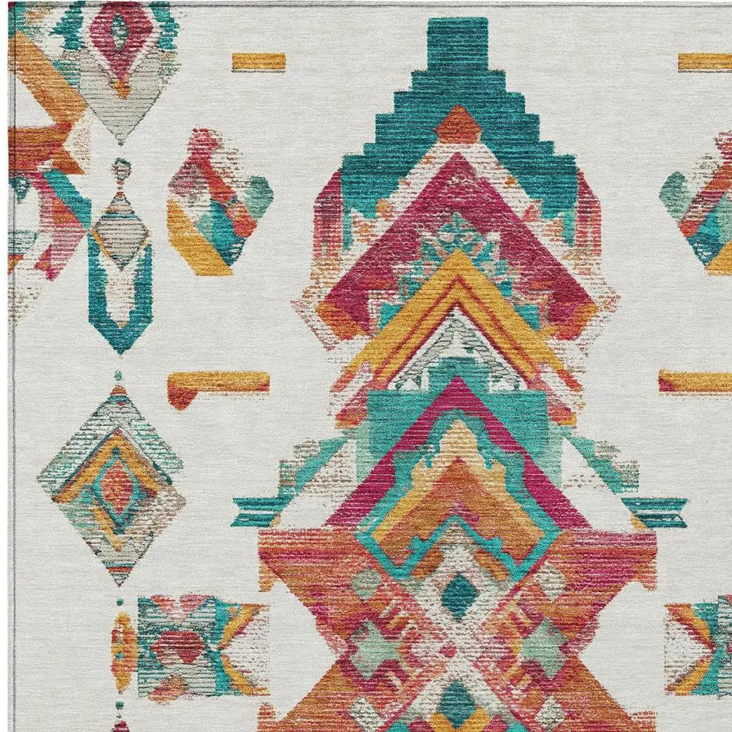 8' X 10' Ivory And Coral Tribal Washable Indoor Outdoor Area Rug Homeroots Outdoor