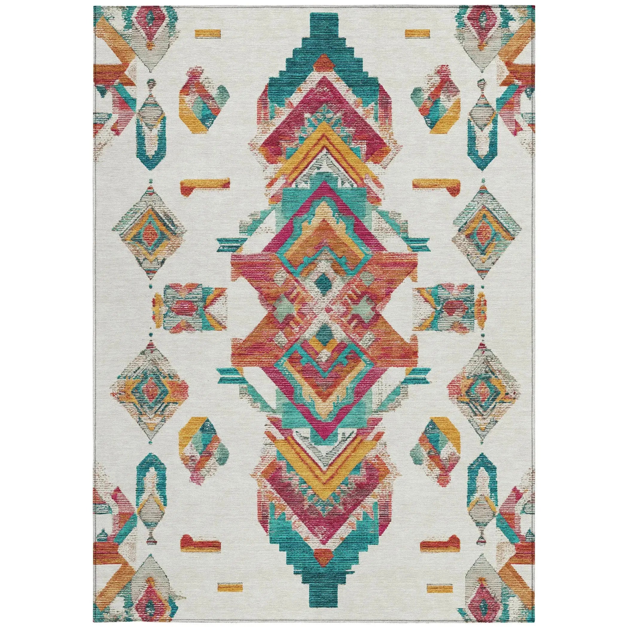 8' X 10' Ivory And Coral Tribal Washable Indoor Outdoor Area Rug Homeroots Outdoor