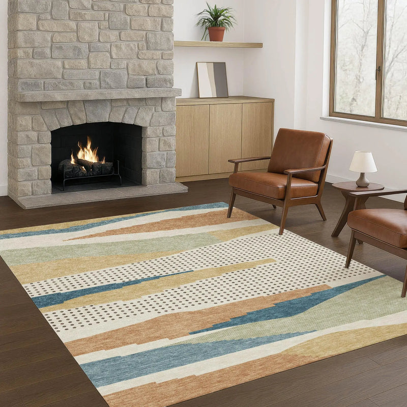 8' X 10' Ivory And Cream Abstract Washable Indoor Outdoor Area Rug Homeroots Outdoor