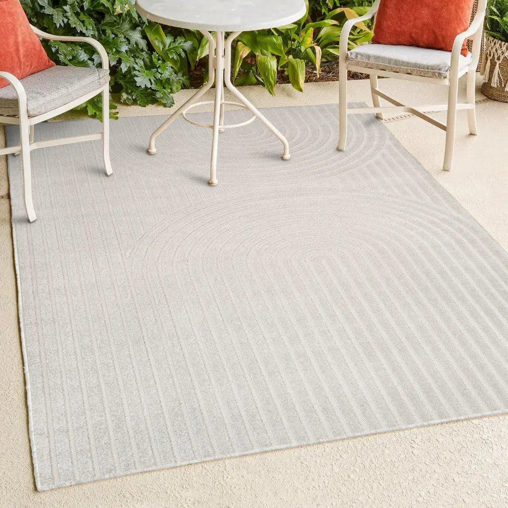 8' X 10' Ivory And Cream Striped Indoor Outdoor Area Rug - GreatEagleInc