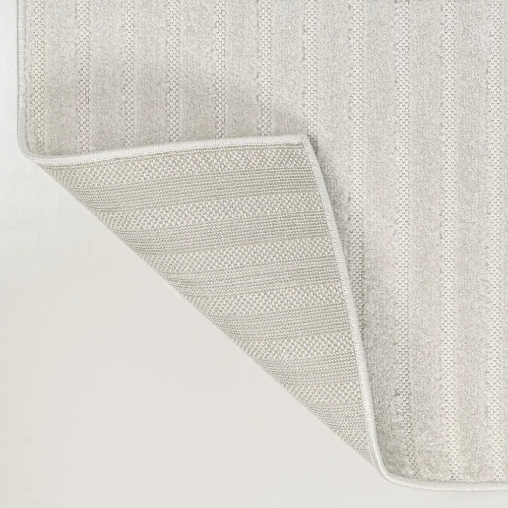 8' X 10' Ivory And Cream Striped Indoor Outdoor Area Rug - GreatEagleInc