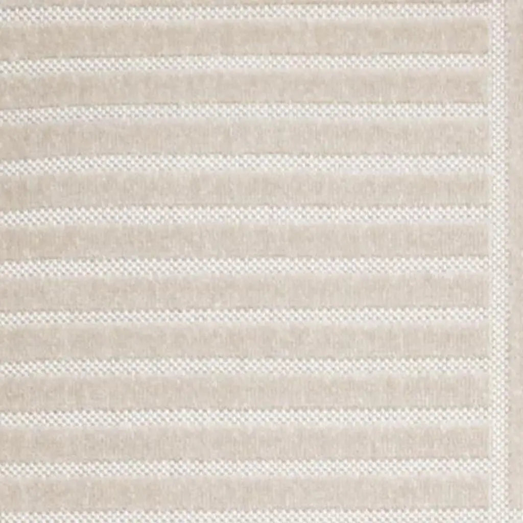 8' X 10' Ivory And Cream Striped Indoor Outdoor Area Rug - GreatEagleInc