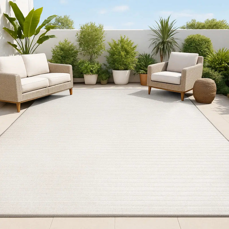 8' X 10' Ivory And Cream Striped Indoor Outdoor Area Rug - GreatEagleInc