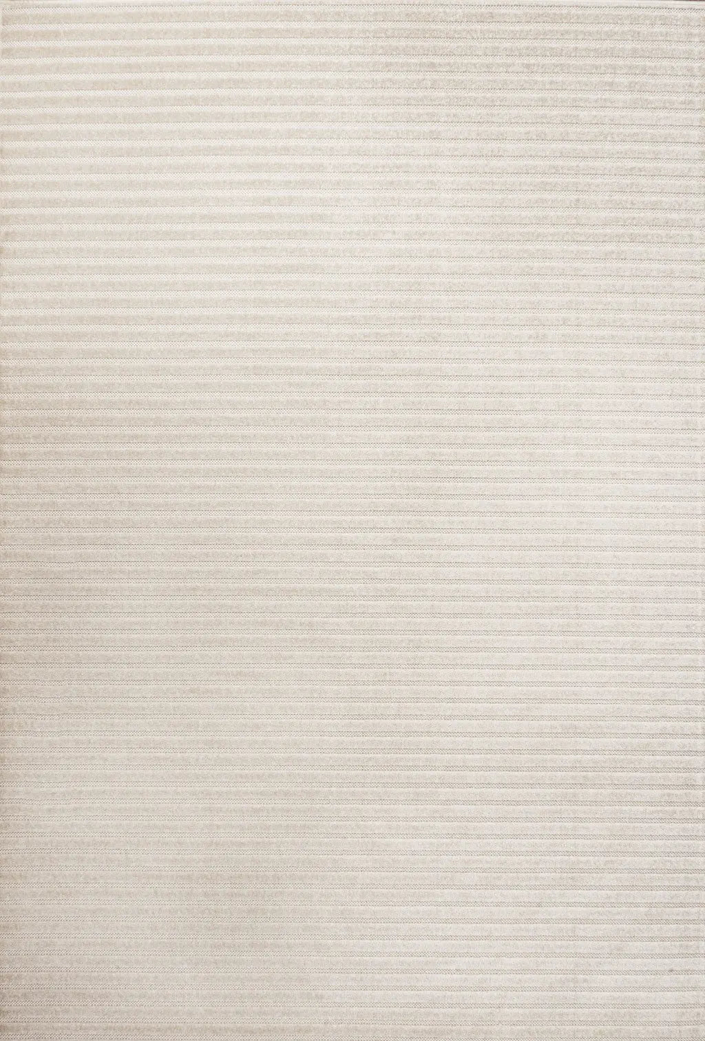 8' X 10' Ivory And Cream Striped Indoor Outdoor Area Rug - GreatEagleInc