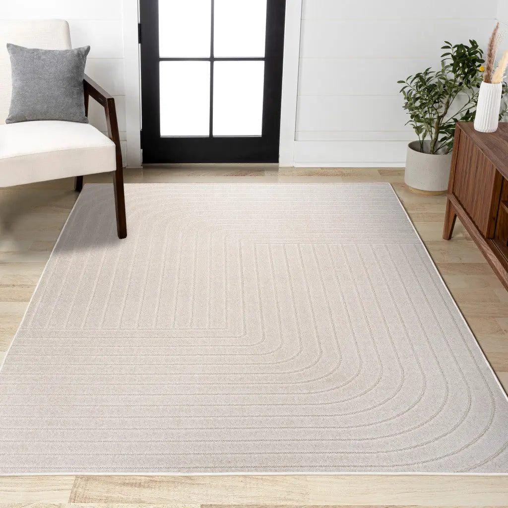 8' X 10' Ivory And Cream Striped Indoor Outdoor Area Rug Homeroots Outdoor