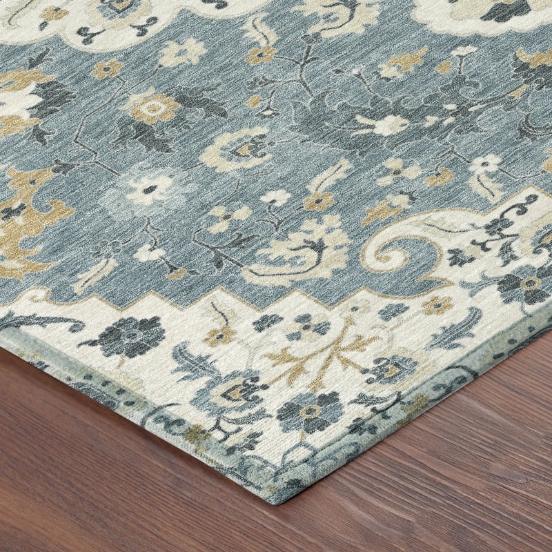 8' X 10' Ivory And Denim Blue Floral Medallion Washable Indoor Outdoor Area Rug Homeroots Outdoor