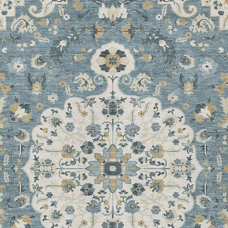 8' X 10' Ivory And Denim Blue Floral Medallion Washable Indoor Outdoor Area Rug Homeroots Outdoor