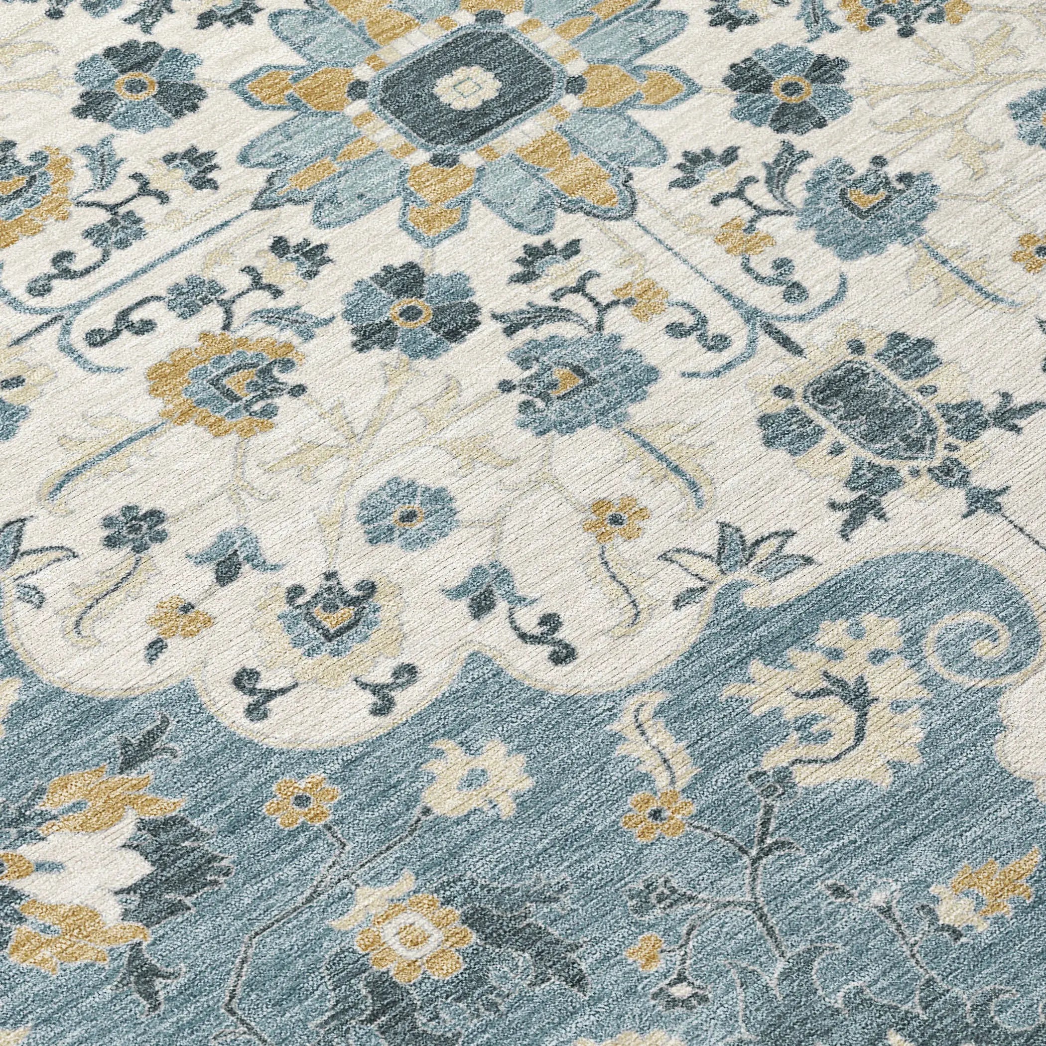 8' X 10' Ivory And Denim Blue Floral Medallion Washable Indoor Outdoor Area Rug Homeroots Outdoor