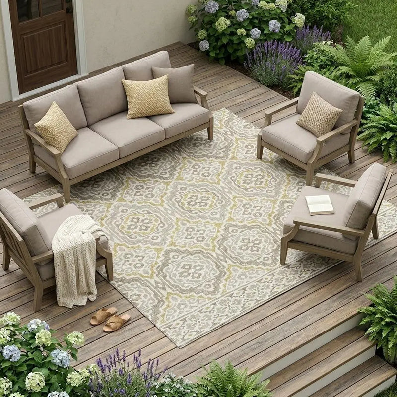 8' X 10' Ivory And Denim Blue Tribal Washable Indoor Outdoor Area Rug Homeroots Outdoor