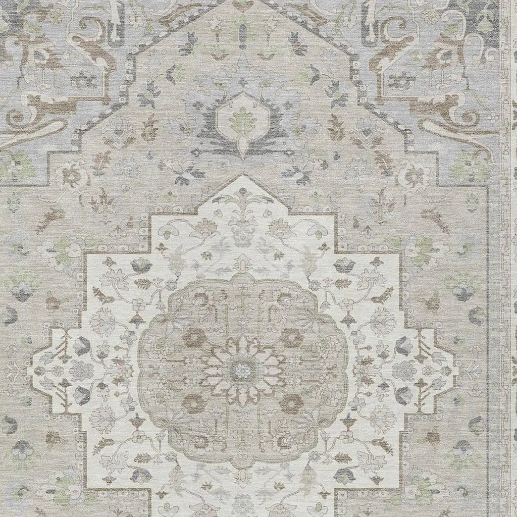 8' X 10' Ivory And Fern Green Oriental Washable Indoor Outdoor Area Rug Homeroots Outdoor