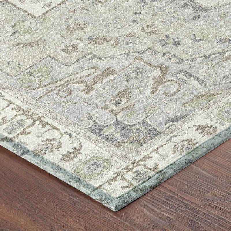 8' X 10' Ivory And Fern Green Oriental Washable Indoor Outdoor Area Rug Homeroots Outdoor