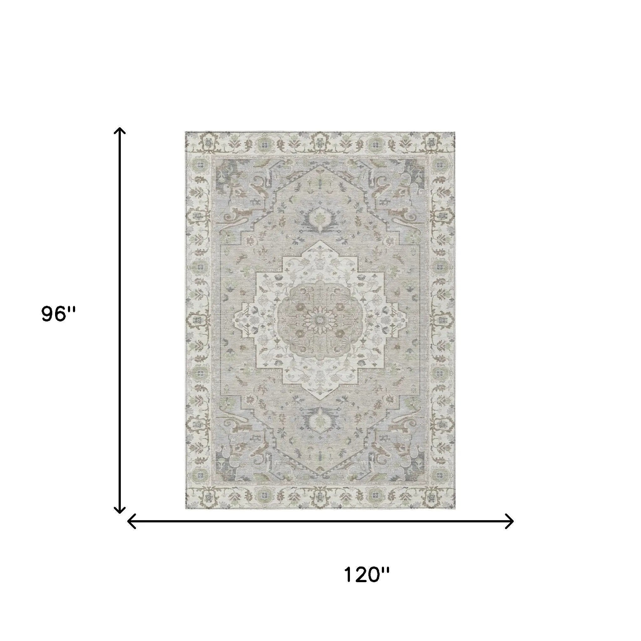 8' X 10' Ivory And Fern Green Oriental Washable Indoor Outdoor Area Rug Homeroots Outdoor