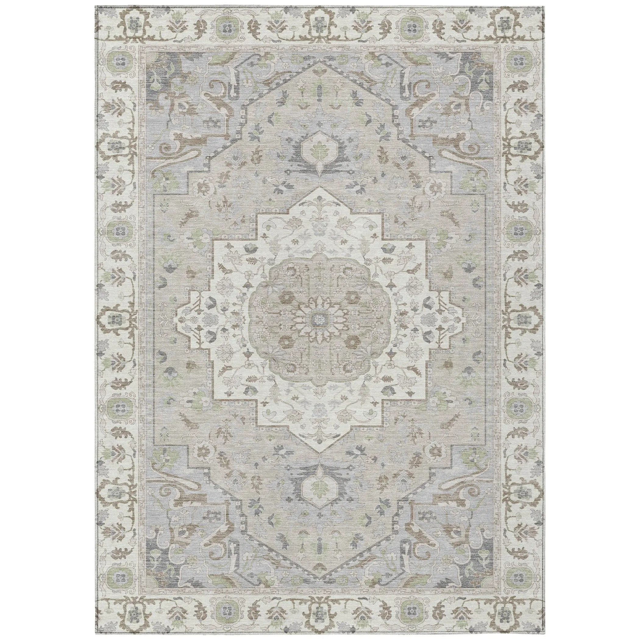 8' X 10' Ivory And Fern Green Oriental Washable Indoor Outdoor Area Rug Homeroots Outdoor