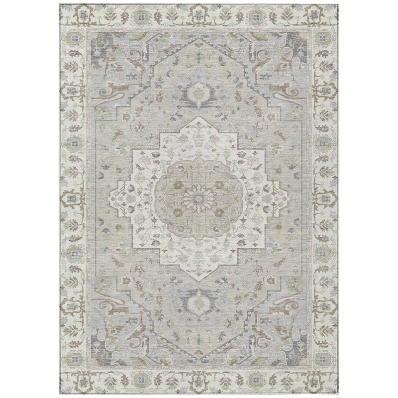 8' X 10' Ivory And Fern Green Oriental Washable Indoor Outdoor Area Rug Homeroots Outdoor