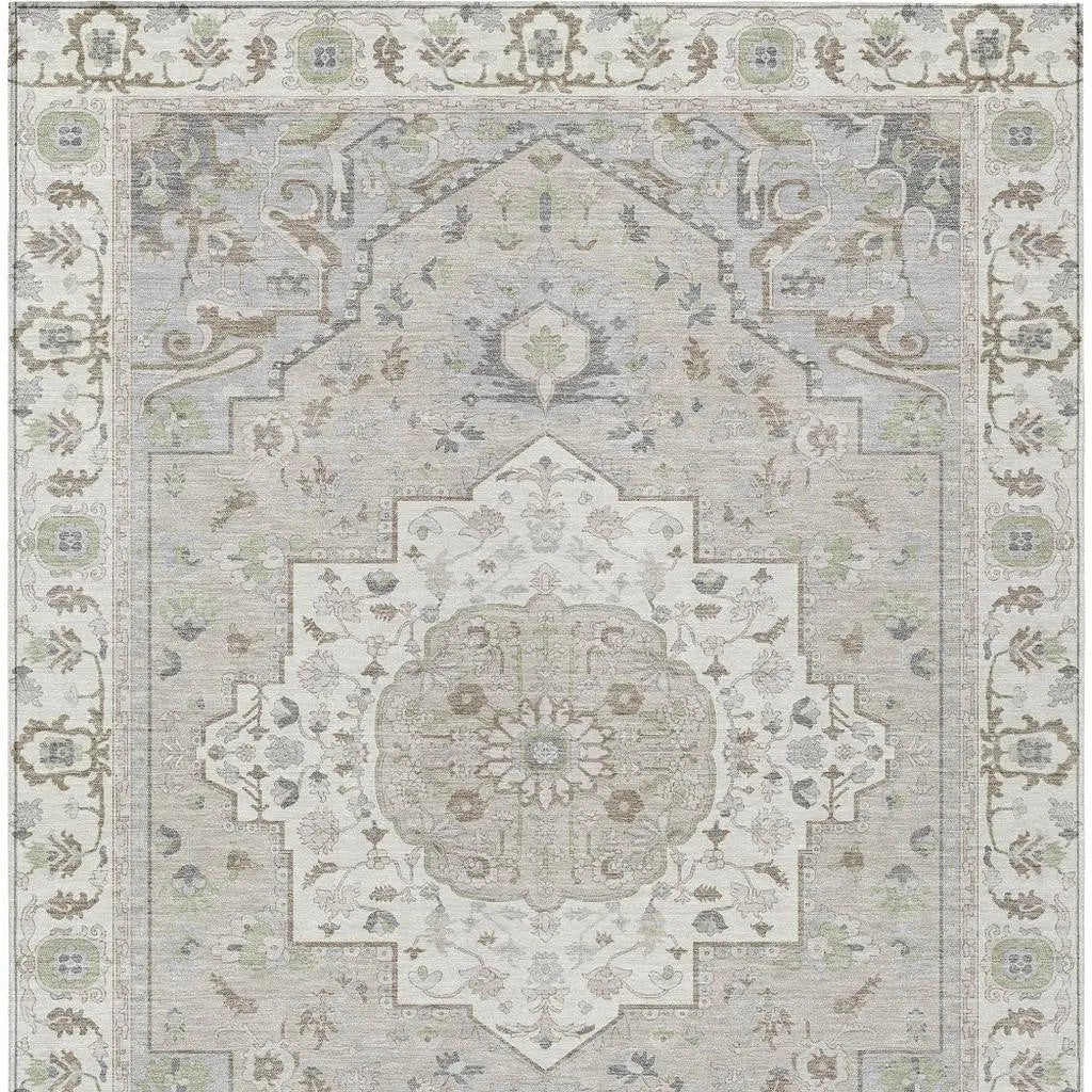 8' X 10' Ivory And Fern Green Oriental Washable Indoor Outdoor Area Rug Homeroots Outdoor