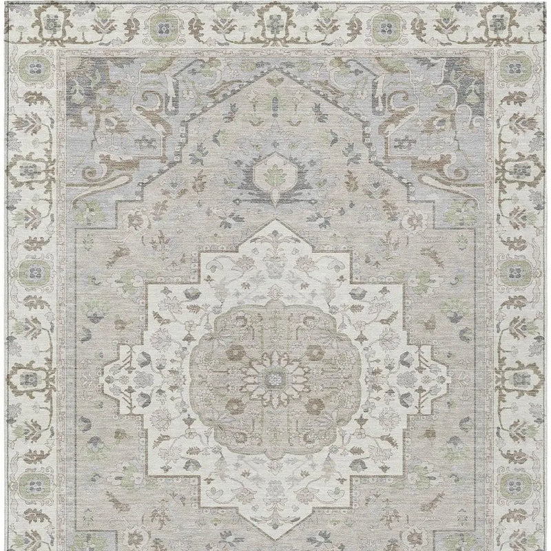 8' X 10' Ivory And Fern Green Oriental Washable Indoor Outdoor Area Rug Homeroots Outdoor