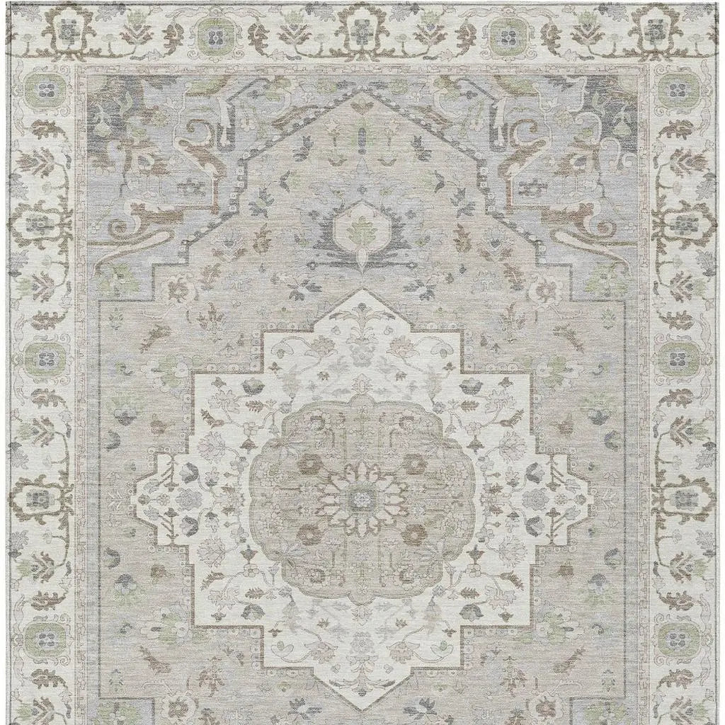 8' X 10' Ivory And Fern Green Oriental Washable Indoor Outdoor Area Rug Homeroots Outdoor