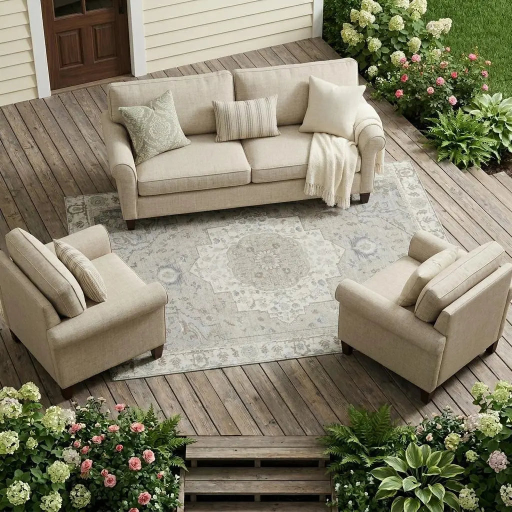 8' X 10' Ivory And Fern Green Oriental Washable Indoor Outdoor Area Rug Homeroots Outdoor
