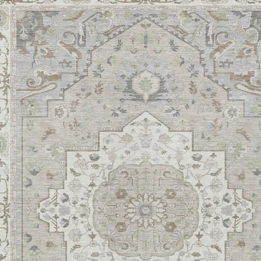 8' X 10' Ivory And Fern Green Oriental Washable Indoor Outdoor Area Rug Homeroots Outdoor