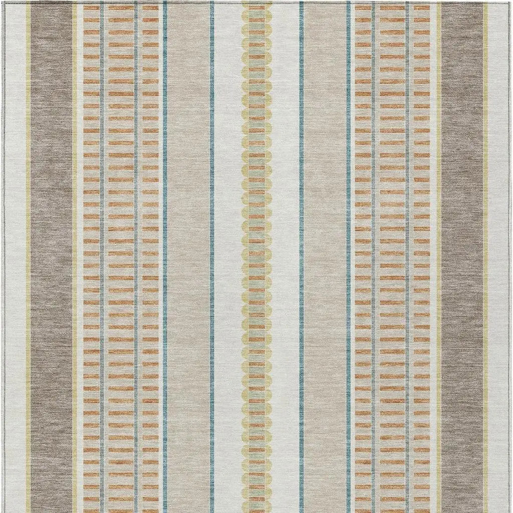 8' X 10' Ivory And Fern Green Striped Washable Indoor Outdoor Area Rug Homeroots Outdoor