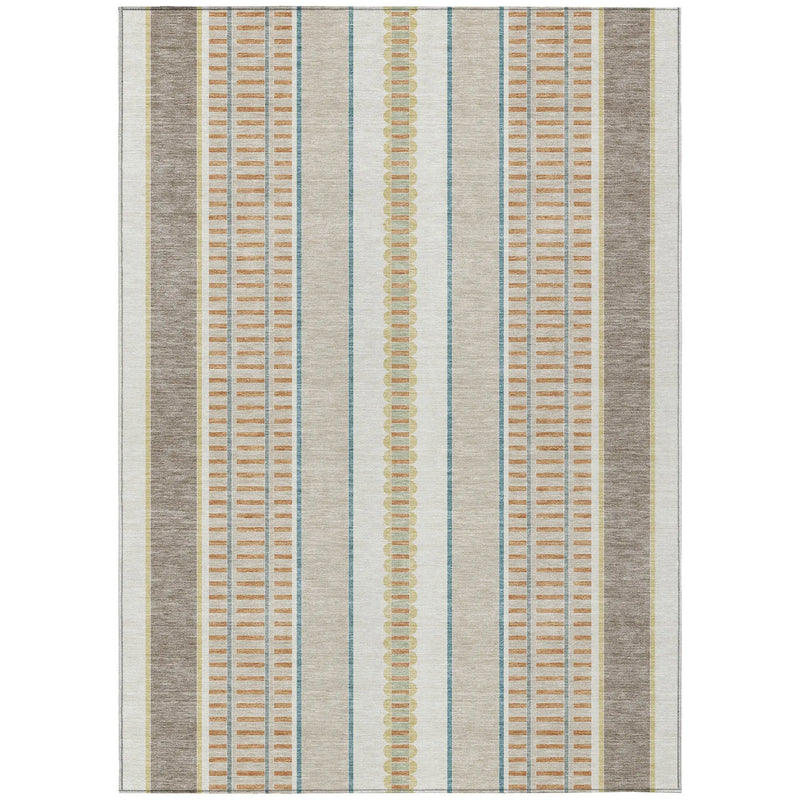 8' X 10' Ivory And Fern Green Striped Washable Indoor Outdoor Area Rug Homeroots Outdoor
