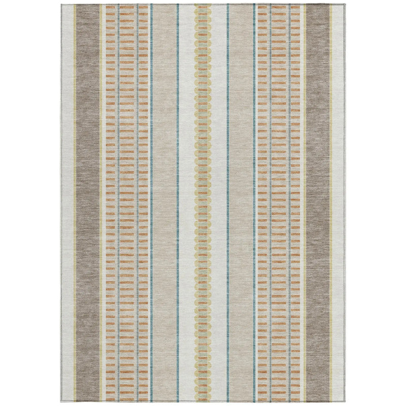 8' X 10' Ivory And Fern Green Striped Washable Indoor Outdoor Area Rug Homeroots Outdoor