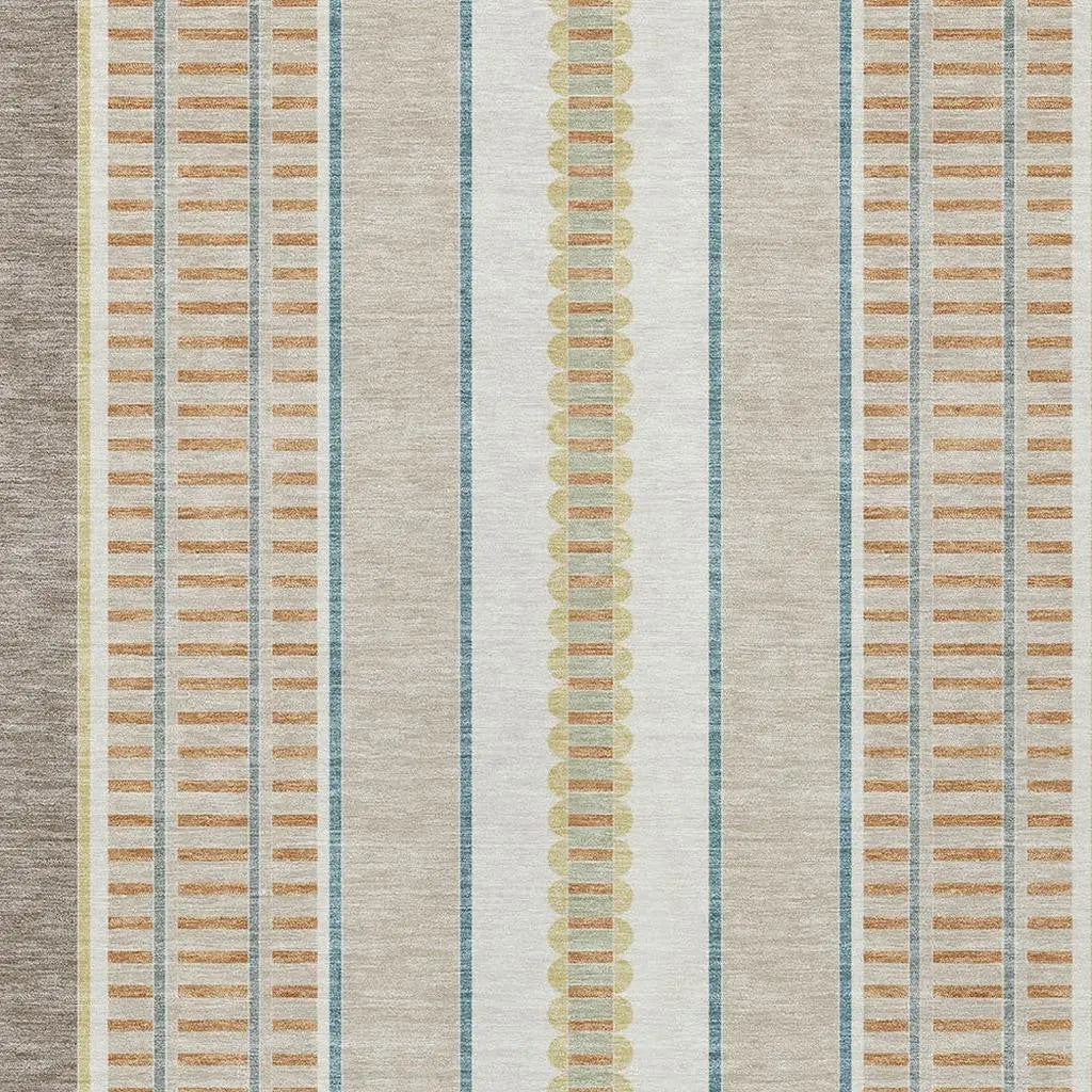 8' X 10' Ivory And Fern Green Striped Washable Indoor Outdoor Area Rug Homeroots Outdoor