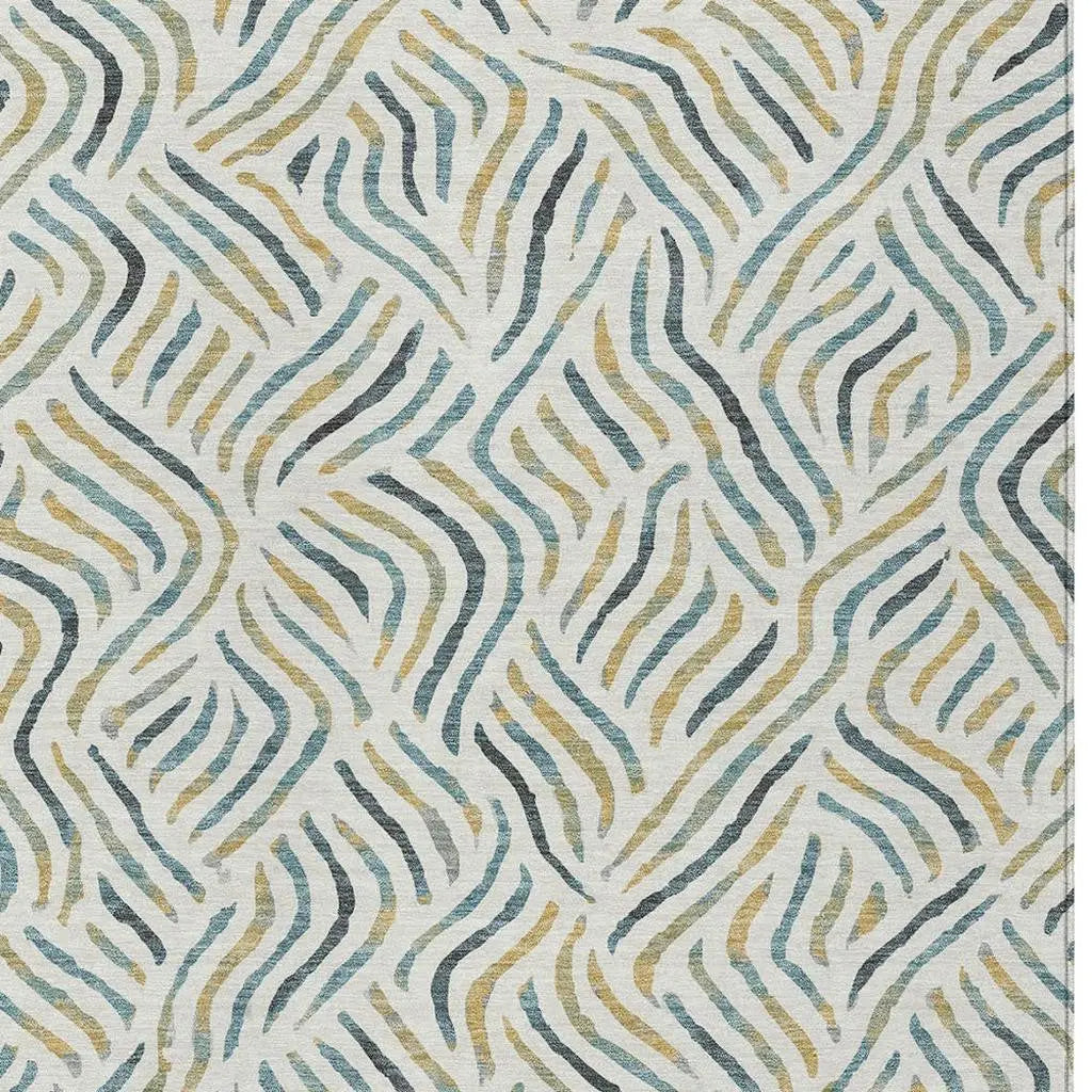 8' X 10' Ivory And Gold Abstract Washable Indoor Outdoor Area Rug Homeroots Outdoor