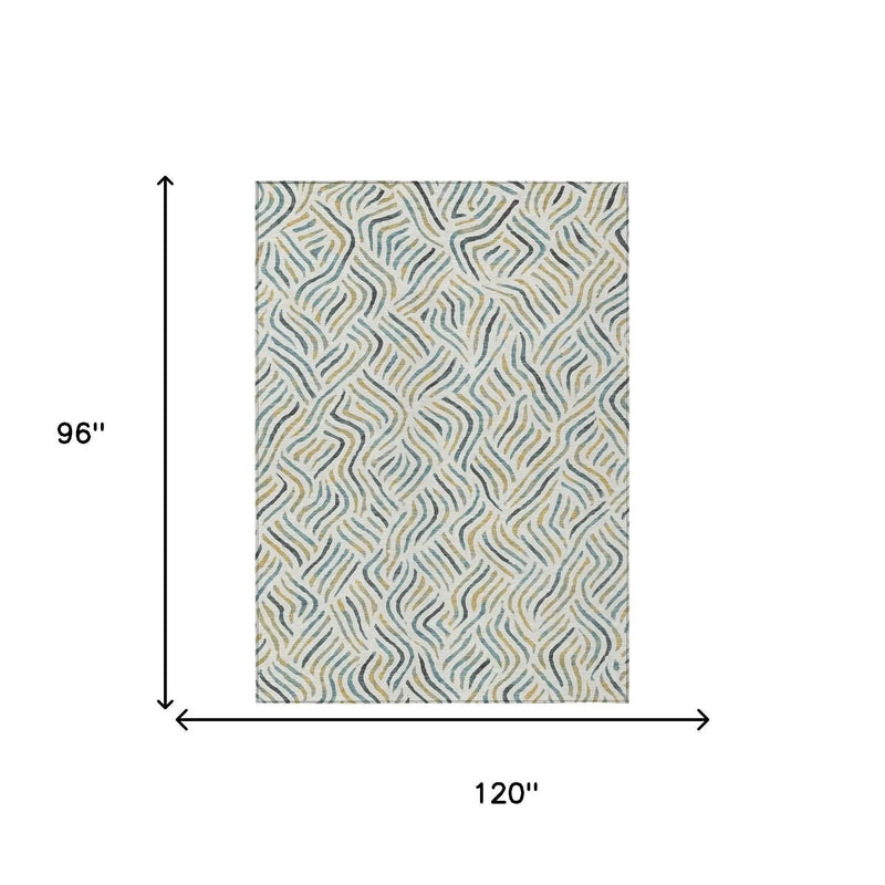 8' X 10' Ivory And Gold Abstract Washable Indoor Outdoor Area Rug Homeroots Outdoor