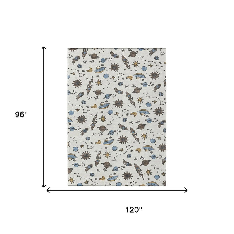 8' X 10' Ivory And Gold Animal Print Washable Indoor Outdoor Area Rug Homeroots Outdoor