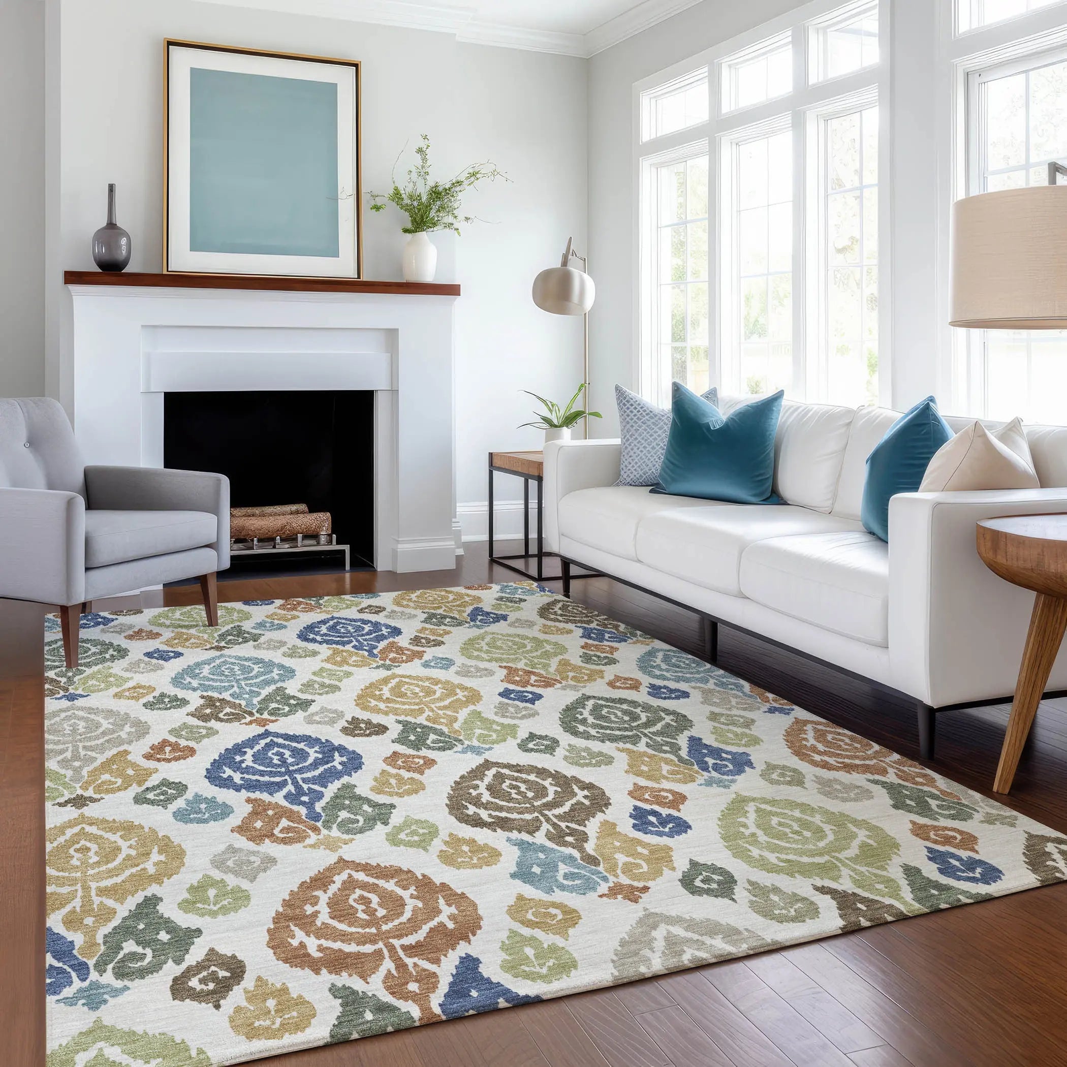 8' X 10' Ivory And Gold Damask Washable Indoor Outdoor Area Rug Homeroots Outdoor