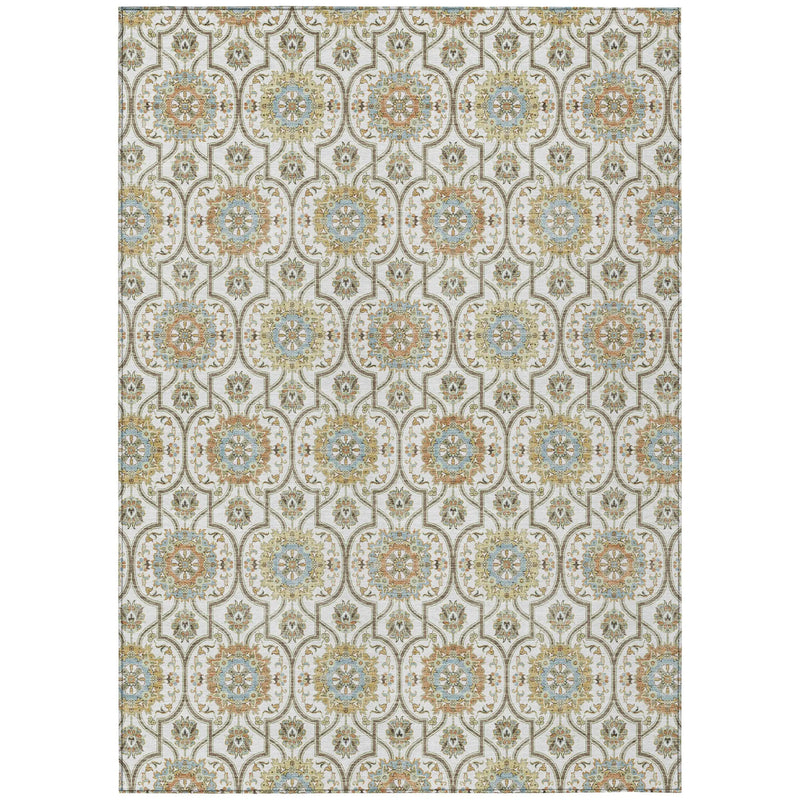 8' X 10' Ivory And Gold Floral Medallion Washable Indoor Outdoor Area Rug Homeroots Outdoor