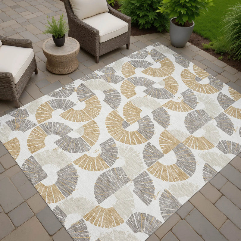 8' X 10' Ivory And Gold Geometric Washable Indoor Outdoor Area Rug Homeroots Outdoor