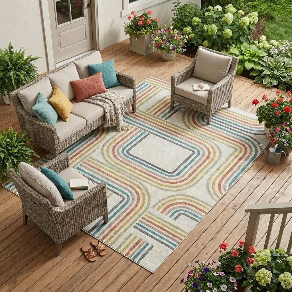 8' X 10' Ivory And Gold Geometric Washable Indoor Outdoor Area Rug Homeroots Outdoor