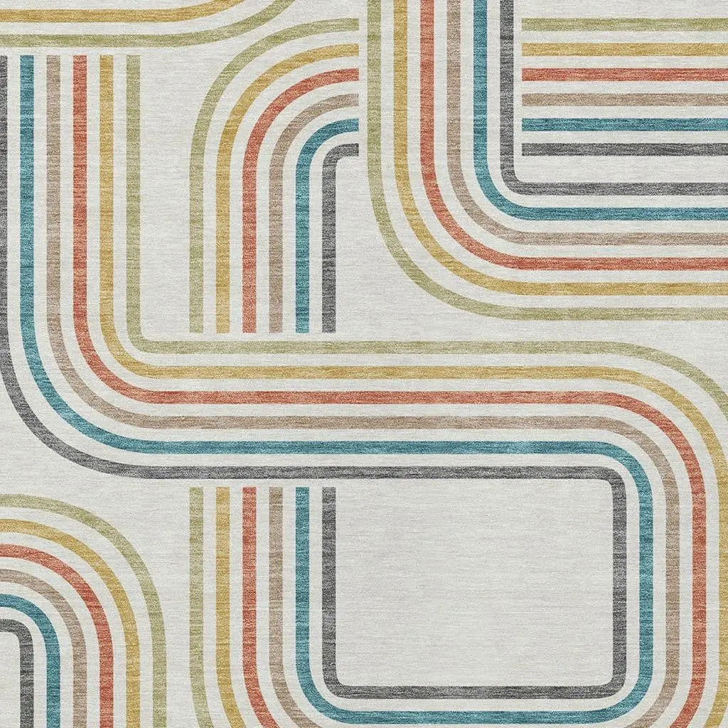 8' X 10' Ivory And Gold Geometric Washable Indoor Outdoor Area Rug Homeroots Outdoor