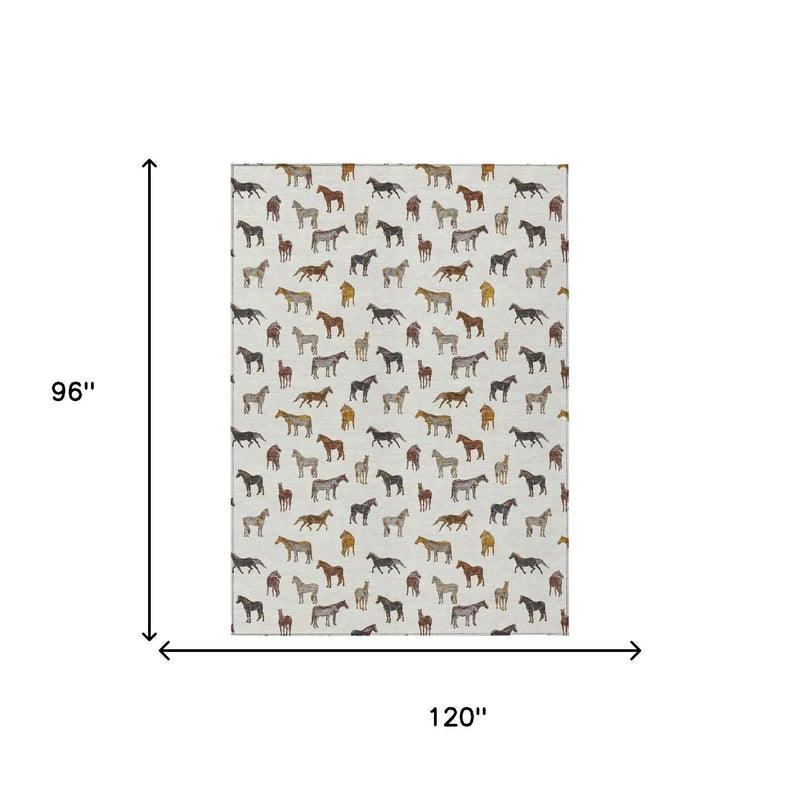 8' X 10' Ivory And Gold Horse Washable Indoor Outdoor Area Rug Homeroots Outdoor