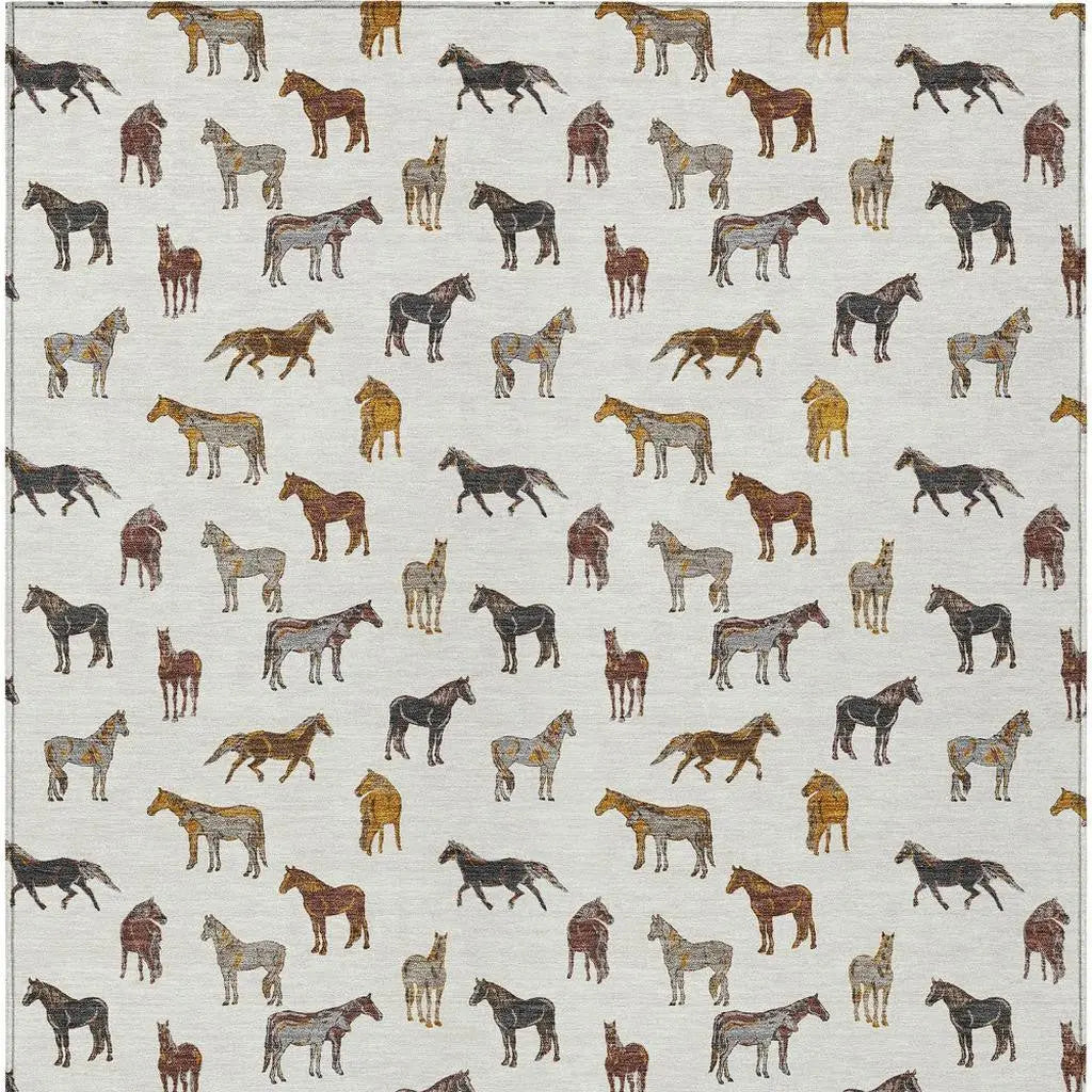 8' X 10' Ivory And Gold Horse Washable Indoor Outdoor Area Rug Homeroots Outdoor