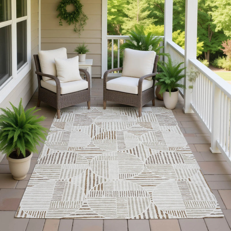 8' X 10' Ivory And Graphite Geometric Washable Indoor Outdoor Area Rug Homeroots Outdoor