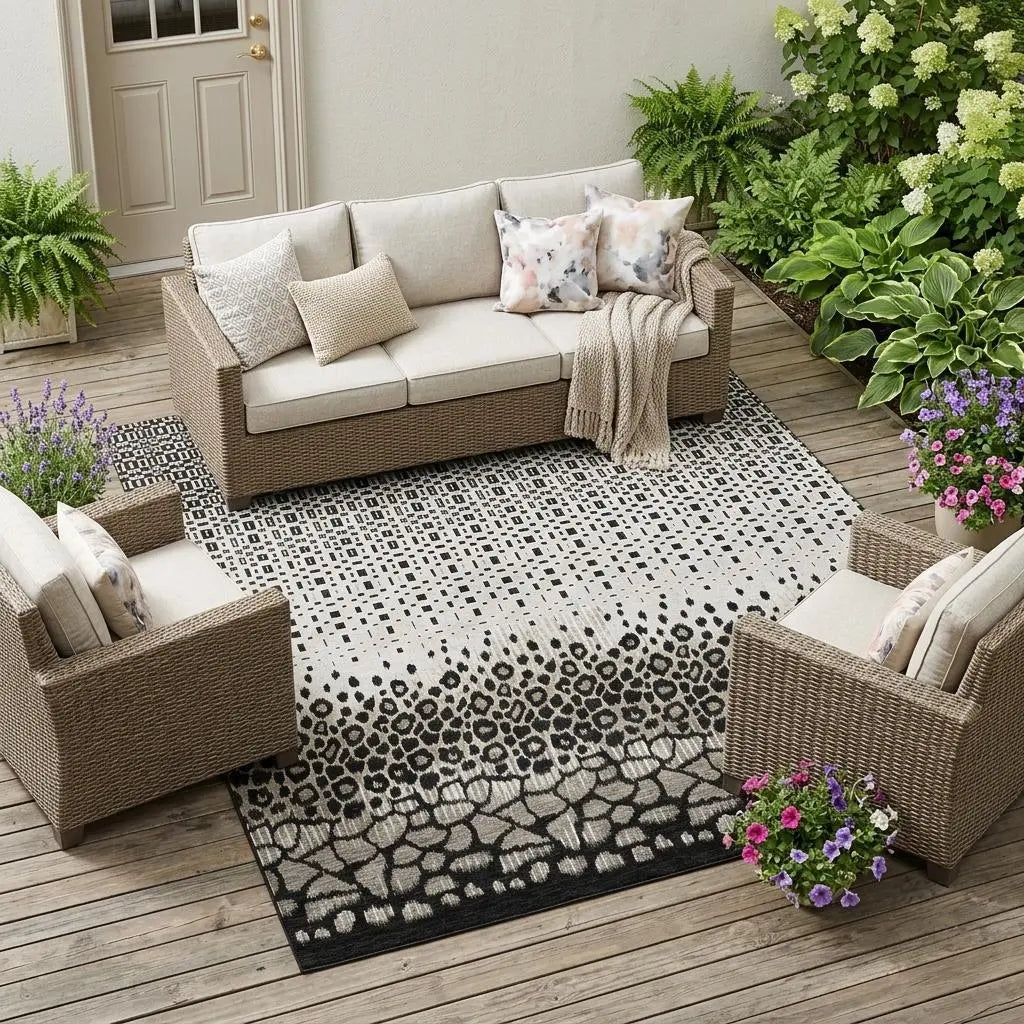 8' X 10' Ivory And Graphite Geometric Washable Indoor Outdoor Area Rug Homeroots Outdoor