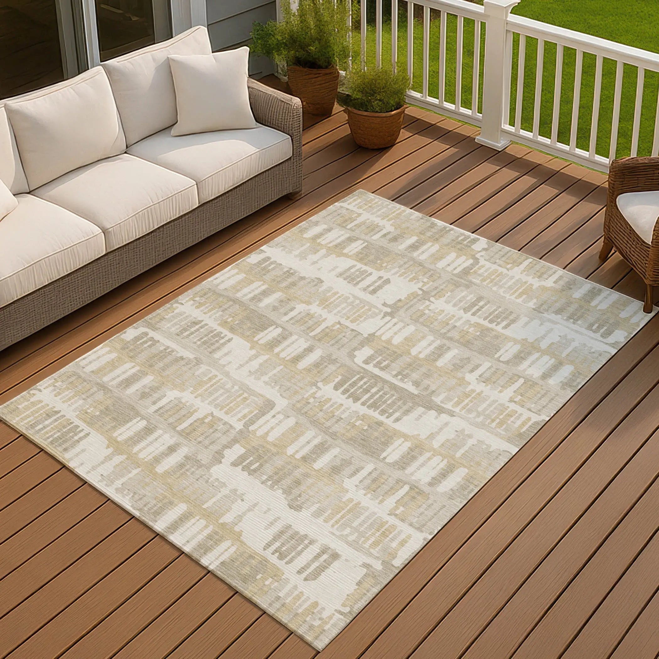 8' X 10' Ivory And Gray Abstract Washable Indoor Outdoor Area Rug Homeroots Outdoor