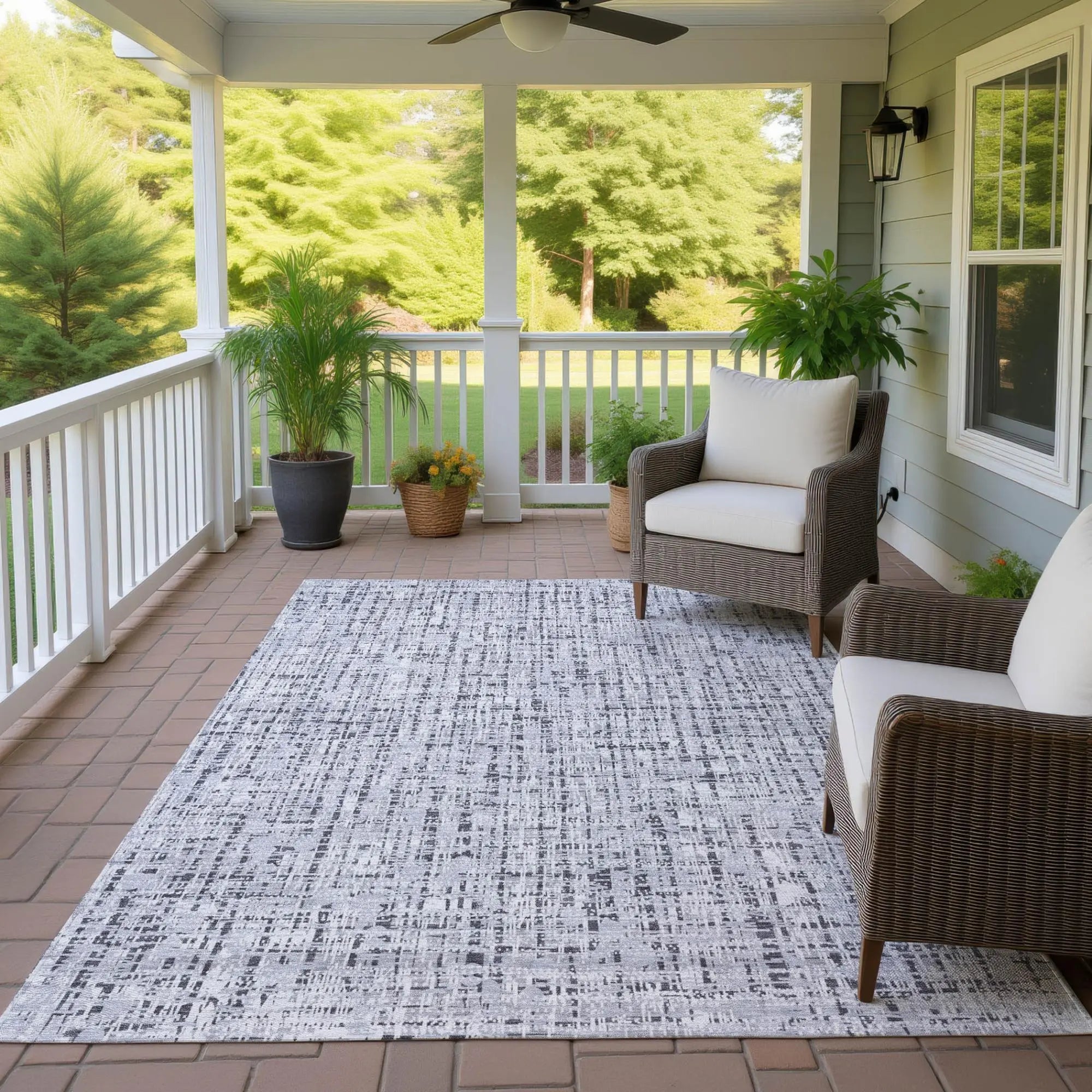 8' X 10' Ivory And Gray Abstract Washable Indoor Outdoor Area Rug Homeroots Outdoor
