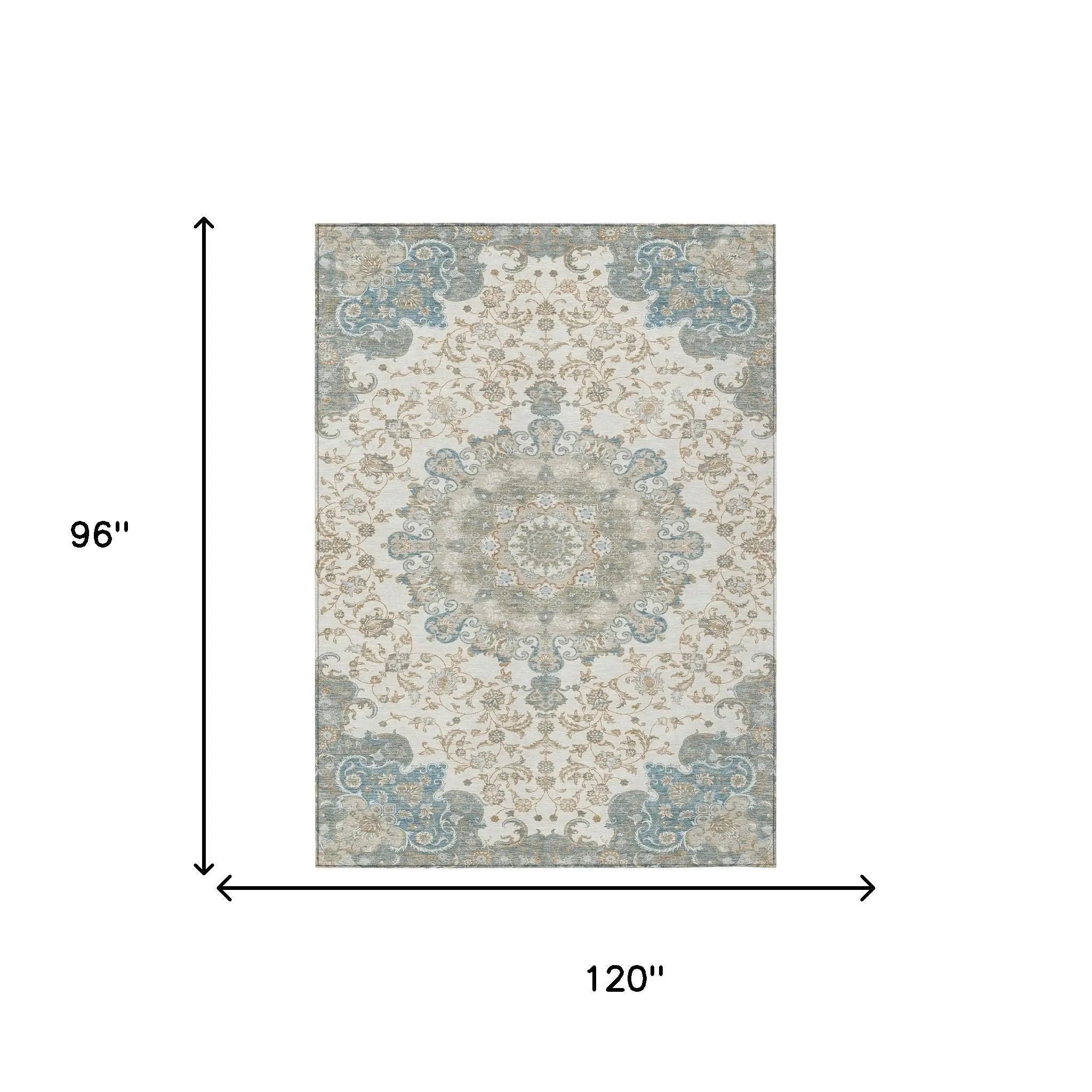 8' X 10' Ivory And Gray Floral Medallion Washable Indoor Outdoor Area Rug Homeroots Outdoor