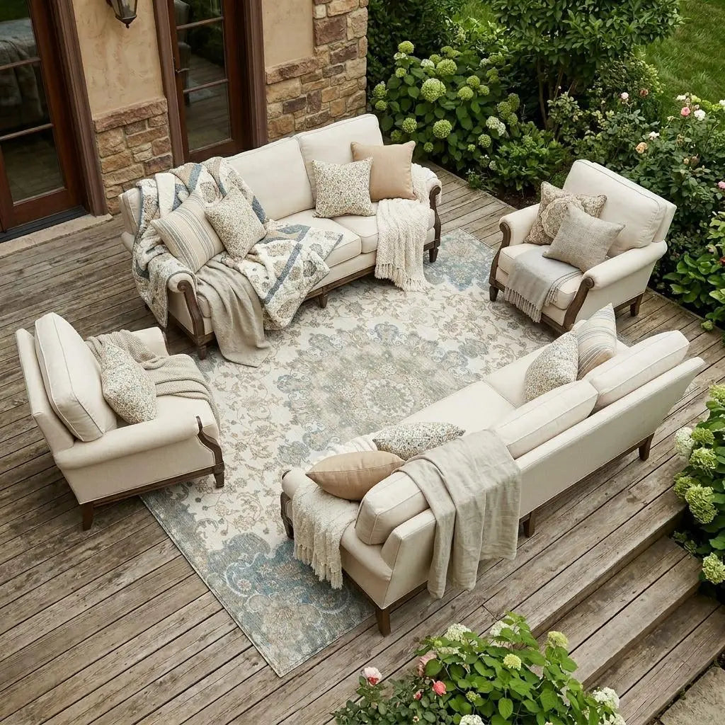 8' X 10' Ivory And Gray Floral Medallion Washable Indoor Outdoor Area Rug Homeroots Outdoor
